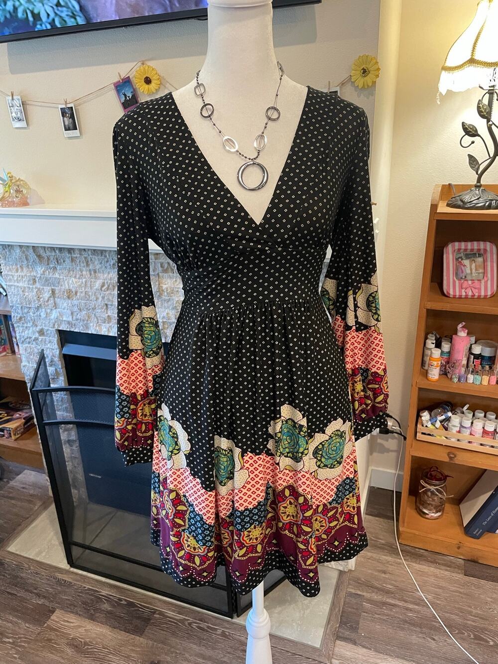 boho y2k polkadot long sleeve dress
